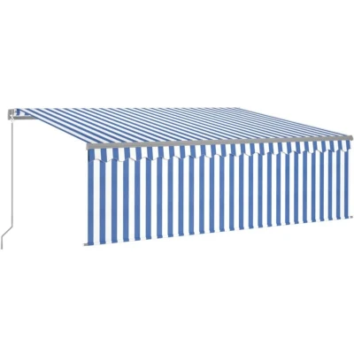 Image of vidaXL Manual Retractable Awning with Blind 4x3m Blue&amp;White