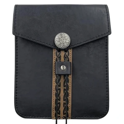 Image of HiiFeuer Vintage Medieval Faux Leather Belt Bag, Retro Middle Ages Pouch Waist Portable Side Pack for LARP Ren Faire (Brown A)