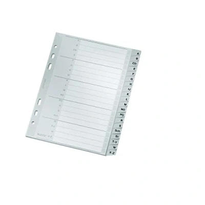 Image of Leitz Index for A5, Cardboard Cover and 20 Plastic Dividers, Tabs with Alphabetical Print A Z, Extra Width, Grey, 12650000