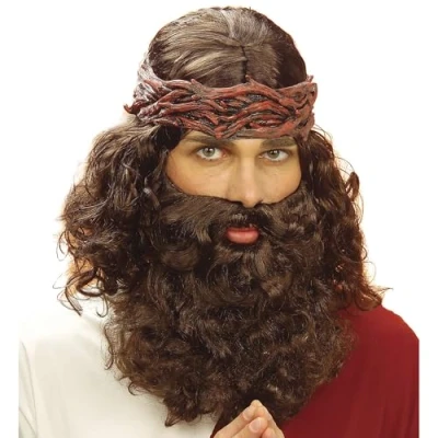 Image of Jesus &amp; Beard Set Brown Wig for Fancy Dress Costumes Outfits Accessory