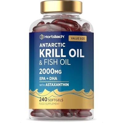 Image of Antarctic Krill Oil 2000mg 240 Softgels with Omega 3 Fish (EPA &amp; DHA), Astaxanthin, and Phospholipids High Strength Complex by Horbaach