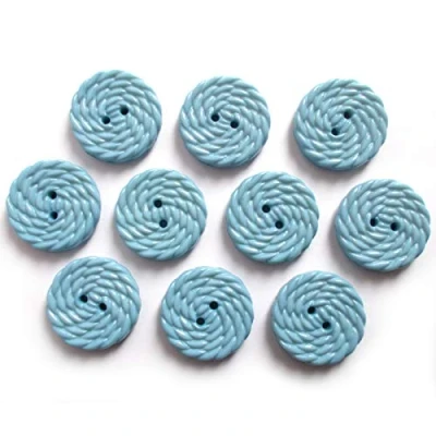 Image of Woven Rope Effect Spiral Swirl Plastic Buttons 15mm Wide Pack of 10 (Pale Blue)