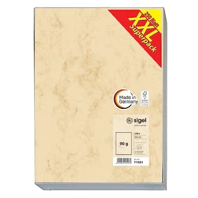 Image of SIGEL T1081 Marbled Writing Paper, A4, 90 gsm double sided, Beige, 250 sheets
