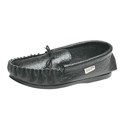 Image of Men&#039;s Softie Leather Moccasin Slippers Gordon Black Size 6