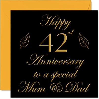 Image of Special 42nd Anniversary Card for Dad Mum Parents &amp; Happy 42 Wedding Cards from Son Daughter Family, 145mm x Greeting Forty Second Anniversaries