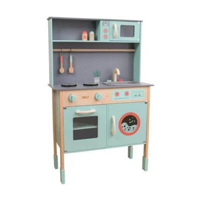 Image of Owl &amp; Fox Wooden Kitchen Set, Pretend Play for Girls and Boys with Sink, Hob, Taps, Microwave, Washing Machine, Utencils, FSC Sustainable, Traditional Stylish, 3 years+, 69x29x106 cm H