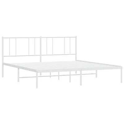 Image of vidaXL Metal Bed Frame with Headboard, Robust Steel Construction, Extra Under Storage, Excellent Back Support, Super King Size, White