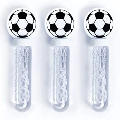 Image of Toyseum 24 x Football Bubbles for Party Bags, Fillers Boys &amp; Girls Bag, 3 Hole Bubble Wand, Fun and Easy to Blow, Multi Pack of