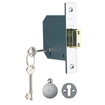 Image of Yale 5 Lever Mortice Deadlock, High Security, Polished Chrome, 3 Inch/76 mm