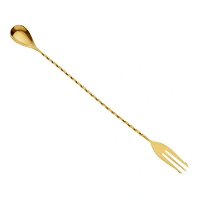 Image of Barfly Bar Spoon with Fork End, 12 3/8&quot; (31.5 cm), Gold Plated, Stainless Steel, 31.5 x 2.54 1.27 cm
