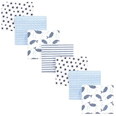 Image of Hudson Baby Unisex Cotton Flannel Receiving Blankets Bundle, Narwhal, One Size