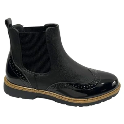 Image of sole london WOMENS PATENT BROGUE FLAT DEALER CHELSEA LADIES ANKLE WINTER SHOES BOOTS SZ 3 8