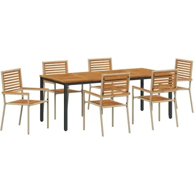 Image of vidaXL 7 Piece Garden Dining Set Beige Poly Rattan Acacia