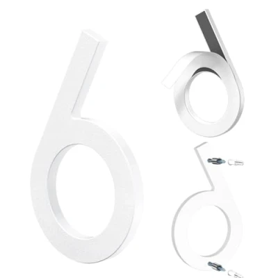 Image of Yafimea 6 Inch White House Numbers, Large Self Adhesive or Screw On Numbers with 3D Floating Shadow Effect, Fit for Outdoor Gate Fence Wall (6/9)