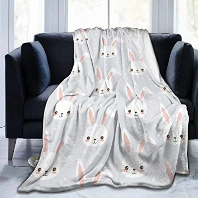 Image of JOOCAR Flannel Throw Blanket Childish Bunny Cartoon Rabbits Easter Cozy and Soft Plush Warm Blankets for Bed Couch Living Room Sofa Chair 60x80 Inch