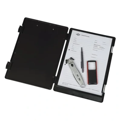 Image of WEDO 575001 Clipboard (A4) with Storage Compartment for Forms, Calculators and More, Sturdy Metal Clamp, Pen Holder (Black)