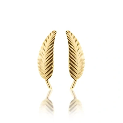Image of Carissima Gold Women&#039;s 9ct Yellow Diamond Cut Leaf Stud Earrings