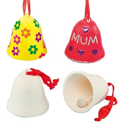 Image of Baker Ross EF420 Customisable Ceramic Bells — Creative Christmas Art and Craft Supplies for Kids to Make, Personalise Decorate (Pack of 4), Assorted