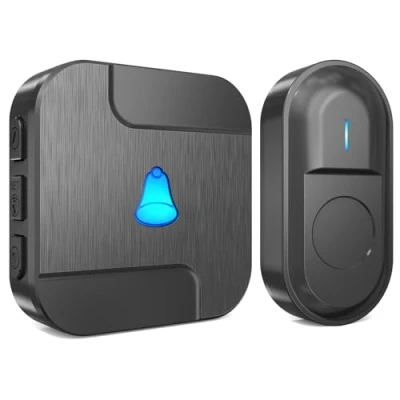 Image of Wireless Doorbell, Waterproof Battery Operated Cordless Doorbell Operating at 1,000 Feet Long Range with 55 Chimes 5 Volume Levels, LED Light,Black