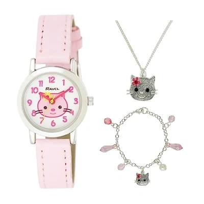 Image of Ravel Children&#039;s &#039;Little Gems&#039; Kitten Watch and Silver Plated Jewellery Set