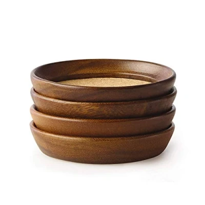 Image of Kamenstein 4 Piece Set, Natural Acacia Wood and Cork Stackable Coasters, Set of