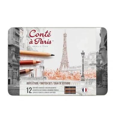 Image of Conté à Paris Studio Sketching and Drawing Pencils Assorted Colours, White, 12 Count (Pack of 1)