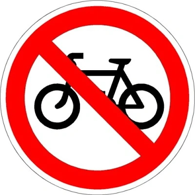 Image of ISO Safety Label Sign International No Bicycles Symbol Self adhesive sticker 100mm Diameter