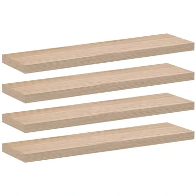 Image of vidaXL Floating Shelves Wall Display 4 pcs Engineered Wood Brown 90x23.5x4 cm for Living Room/Bedroom/Office
