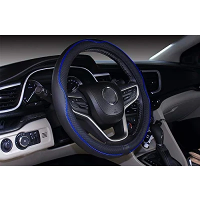 Image of Mayco Bell Microfiber Leather Car Small Steering Wheel Cover (14&#039;&#039; 14.25&#039;&#039;, Black Dark Blue)
