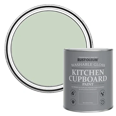 Image of Rust Oleum Green Kitchen Cupboard Paint in Gloss Finish Laurel 750ml