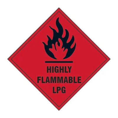 Image of Highly Flammable LPG Label Hazardous Substances Self Adhesive Vinyl Sticker 100mm x