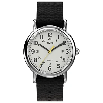 Image of Timex Women&#039;s Weekender 31mm Quartz Fabric Strap, Black, 16 Casual Watch (Model: TW2V468009J)