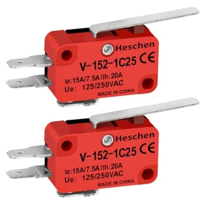 Image of Heschen Micro Switch, XV 152 1C25, SPDT, Short Hinge Lever, 20A 250VAC, 2 Pack