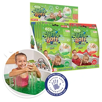Image of 10 x Eco Slime Baff from Zimpli Kids, Magically turns water into gooey, colourful slime, 6 Green, 2 Red &amp; Blue, Friendly Children’s Bath Toy, Conscious Gift, Certified Biodegradable