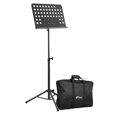 Image of TIGER MUS7 BG Orchestral Sheet Music Stand and Bag Pack Heavy Duty All Metal Construction Ideal for Schools, Orchestras, Choirs Black