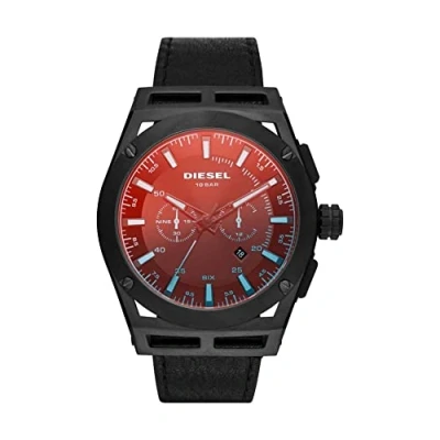 Image of Diesel Watch for Men Timeframe, Chronograph Movement, 48 mm Black Stainless Steel Case with a Leather Strap, DZ4544