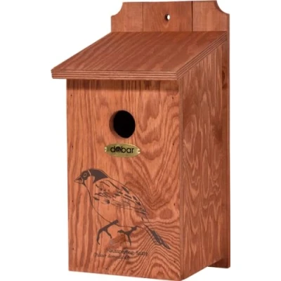 Image of dobar® Green Label 22364FSCe Nesting Box House Pearling Wooden Bearing Aid for Wild Birds Place with Screen Printed Motif Diameter 35 mm Brown