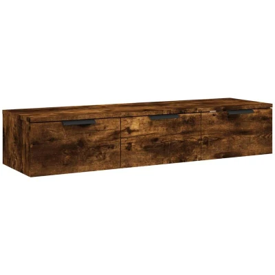 Image of vidaXL Wall Cabinet in Smoked Oak Multipurpose Engineered Wood Hanging with Drawers for Living Room, Bedroom Stylish Bookshelf and TV Stand
