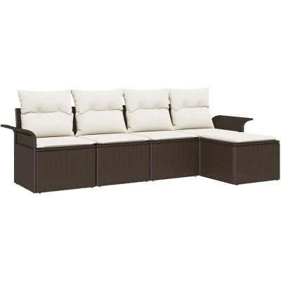 Image of vidaXL 5 Piece Garden Sofa Set with Cushions Brown Poly Rattan