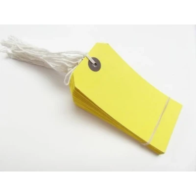 Image of 100 x Yellow Coloured Strung Tags 120mm 60mm Luggage Labels Tie On Price Gift Craft Clothes