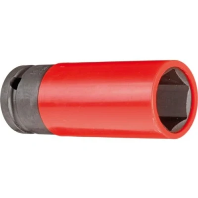 Image of GEDORE red Impact wrench socket with protective sleeve, Socket, 1/2&quot; 12.5 mm drive, Hex, AF 21 mm, Long, carmotive, R63042116