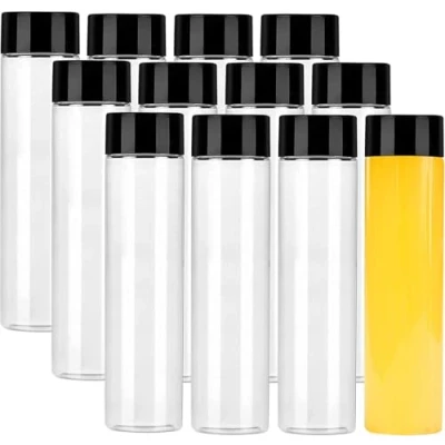 Image of YBCPACK 12 Pack 13.6 OZ (400 ml) Clear PET Plastic Bottles with Black Lids Smoothie Drink Ideal for Water, Juice, Milk and Other Homemade Beverages