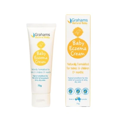 Image of Grahams Natural Baby Eczema Cream Safe for 0+ Month Babies to 12 Year Old Kids Steroid &amp; Fragrance Free (1 x 75g)