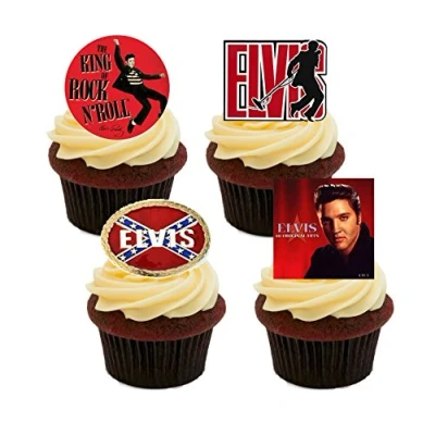 Image of Made4You Elvis Presley Red Mix, Edible Cupcake Toppers Stand up Wafer Cake Decorations (Pack of 24)