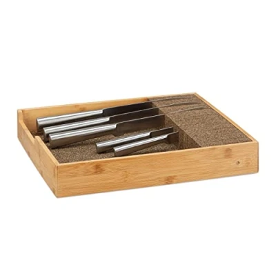 Image of Relaxdays Bamboo Block, in Drawer Knife Organizer, Cutlery Storage, HWD 6.5x38x33.5cm, Natural, Large