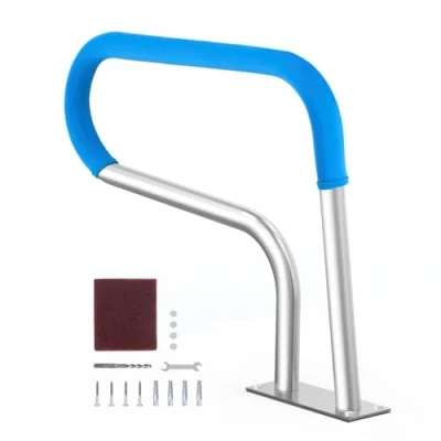 Image of VEVOR Pool Handrail, 32 x 23 inch Railing, Stainless Steel with Base Plate for Indoor/Outdoor Pools,Swimming Safety Railing Decks,Rust Proof Grab Bar w/Grip Cover&amp;Accessories Spas