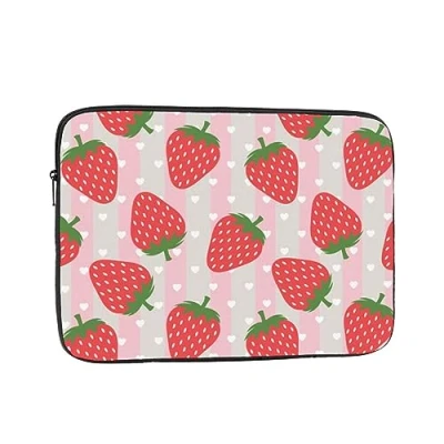Image of Strawberry Printed Laptop Sleeve For 13 Inch Laptop, Shockproof Oxford Fabric Protective Case Bag