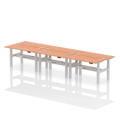 Image of Air B2B 1400x600mm Height Adjustable 6P Bench Desk CP Beech/Silver