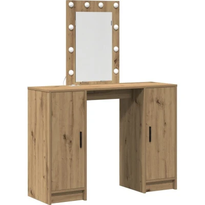 Image of vidaXL Dressing Table with LED Lights Artisan Oak 102x33x135 cm