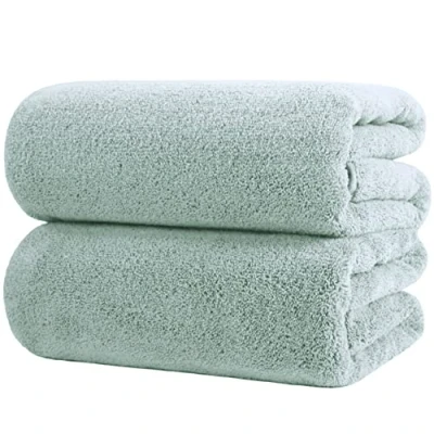Image of POLYTE Premium Quick Dry Lint Free Microfibre Bath Sheet, Pack of 2 (Light Green, 89x178 cm)